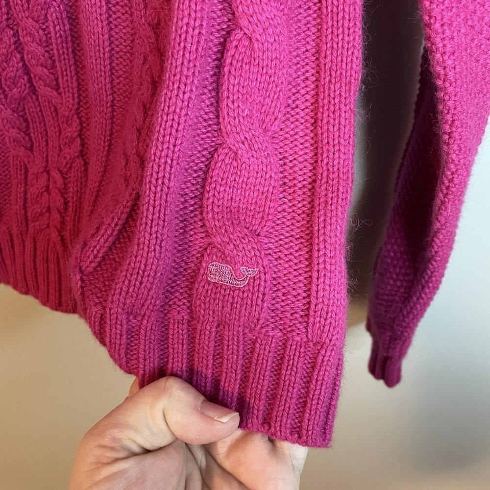 Vineyard Vines Sweater Womens Large Pink Angora Cashmere Cable Knit Turtleneck - Picture 3 of 5